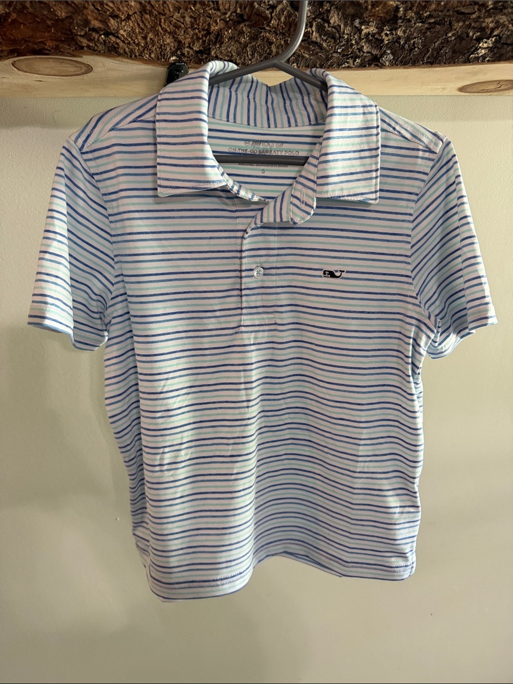 Vineyard Vines Boys White Polo with Blue Stripes